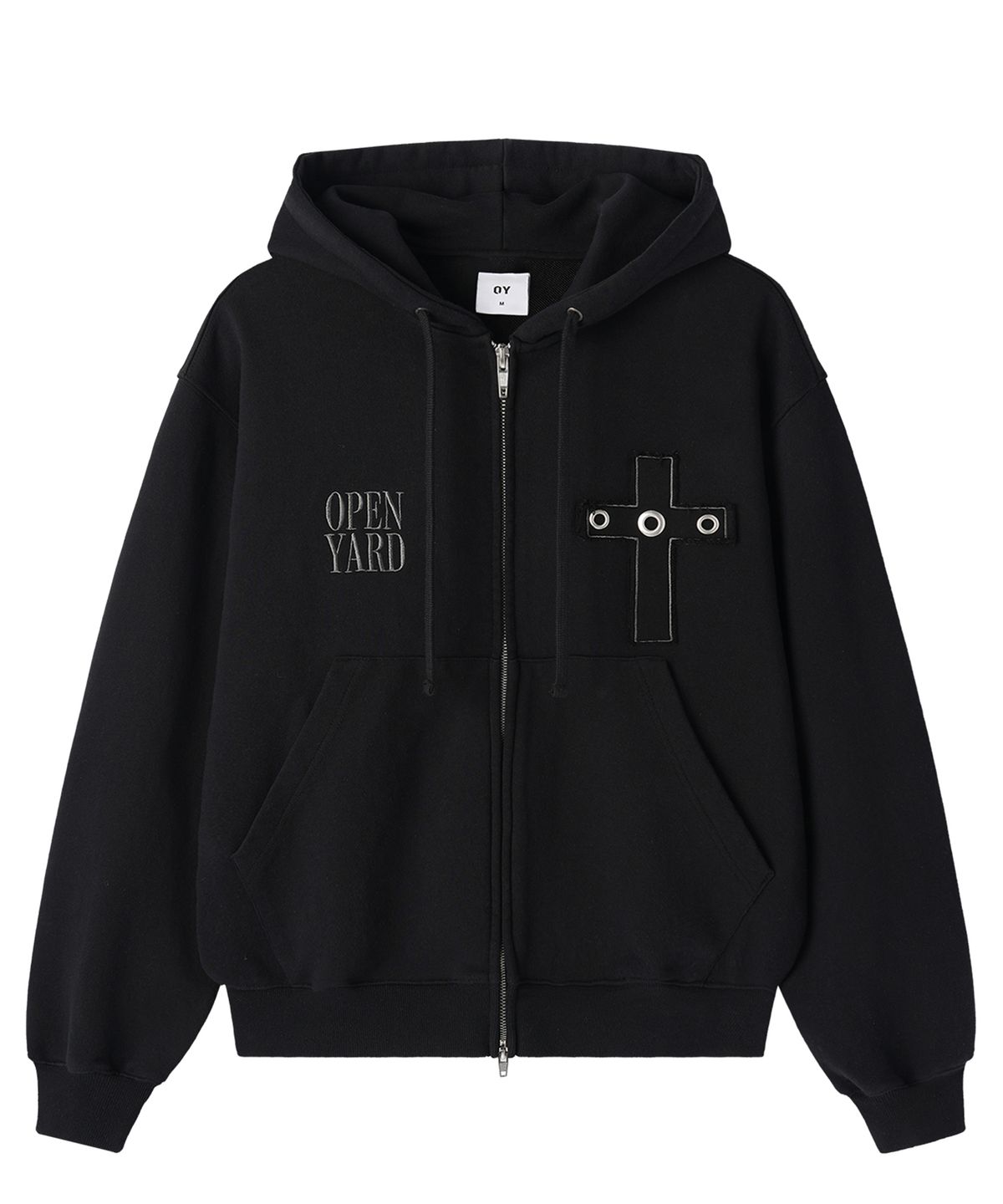 오픈야드(오와이)(OPENYARD(OY)) DIVINE STUDDED HOODIE ZIP UP - BLACK