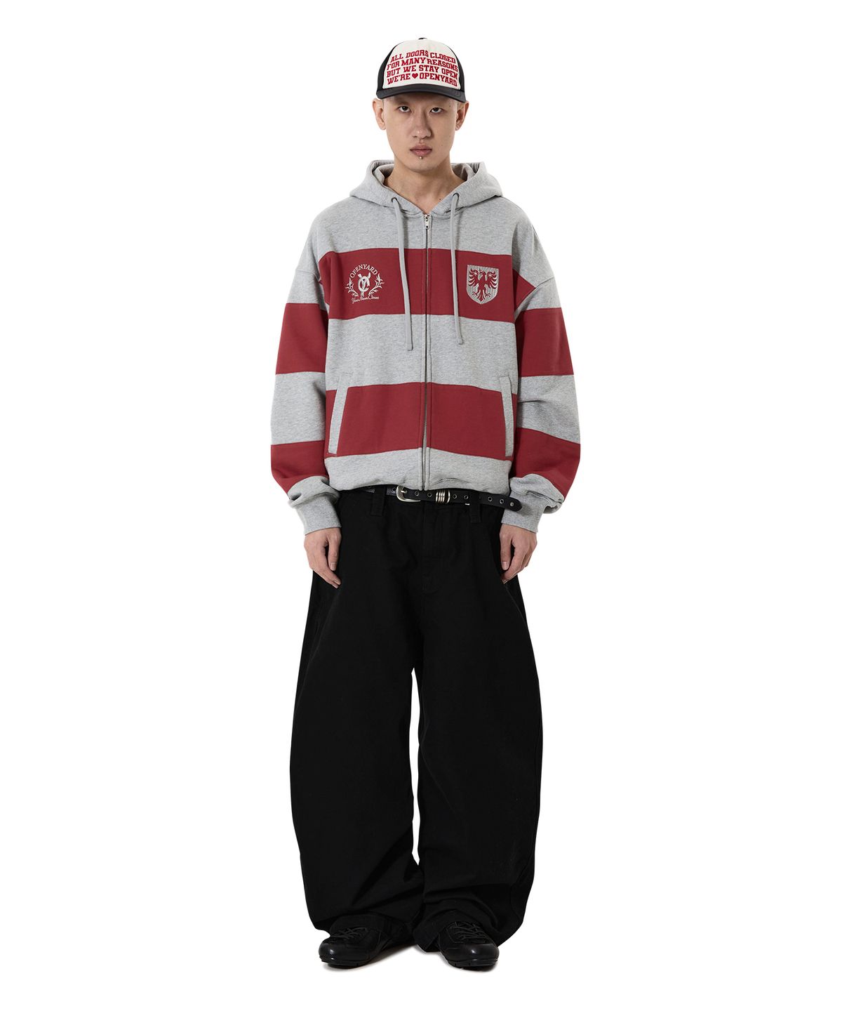 오픈야드(오와이)(OPENYARD(OY)) STRIPE EMBLEM HOODIE ZIP UP - MELANGE
