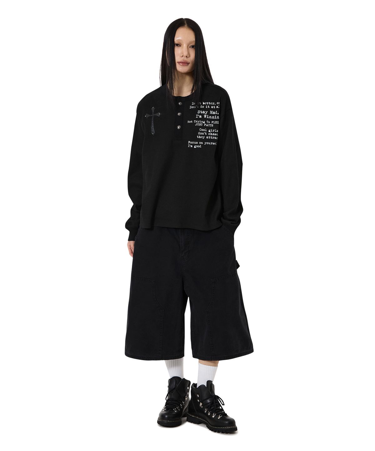 오픈야드(오와이)(OPENYARD(OY)) BLESSED HENLEY L/S TOP - BLACK