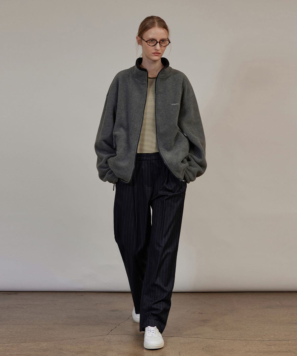 퀸스래빗(Q'SRB) Fleece Color Block Open Zip Up Jacket