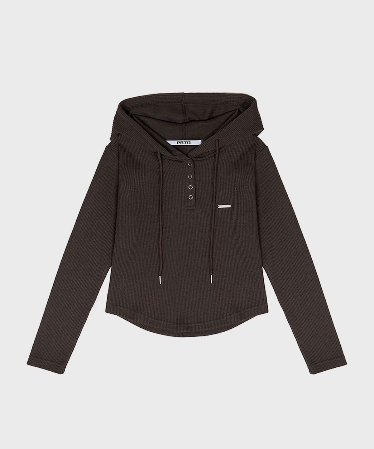 포르테나(PORTERNA) RIBBED LOGO BUTTON HOODIE TOP-2COLOR