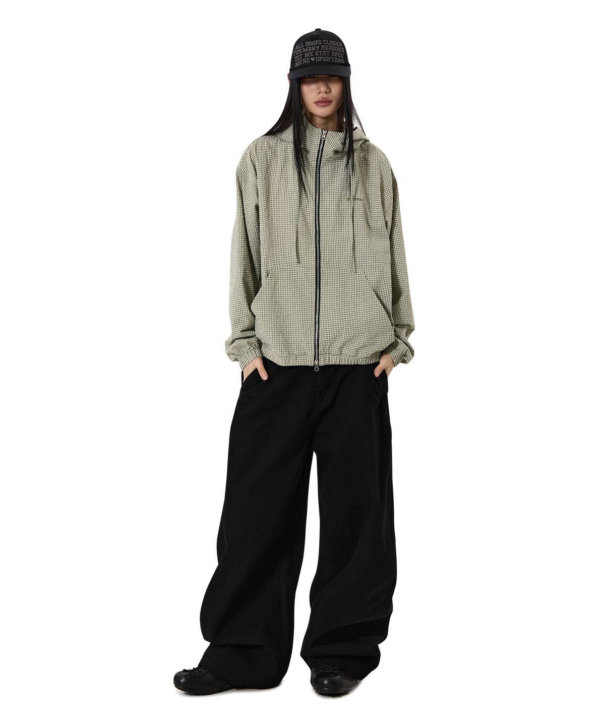 오픈야드(오와이)(OPENYARD(OY)) CRINKLE CHECK PATCH JACKET - OLIVE