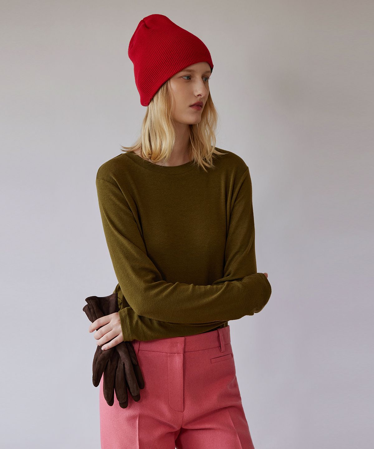 퀸스래빗(Q'SRB) Essential Wool Stretch Crewneck T Shirt