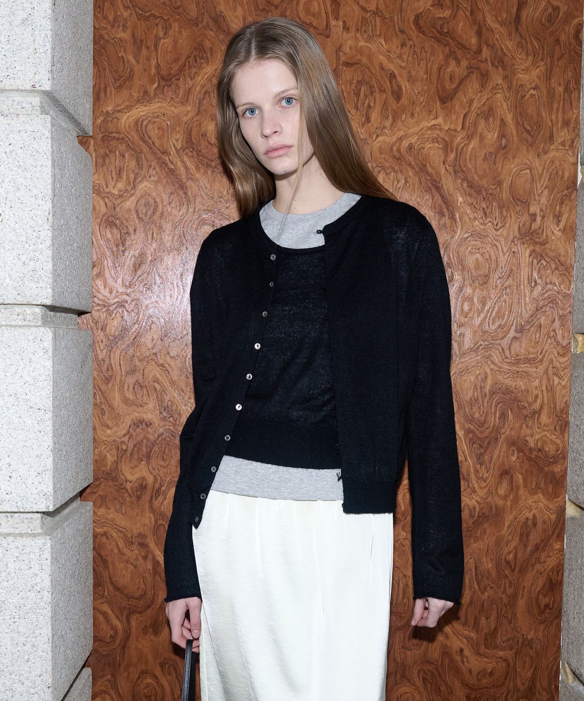 르바(LEVAR) Layered Knit Cardigan Set - Black