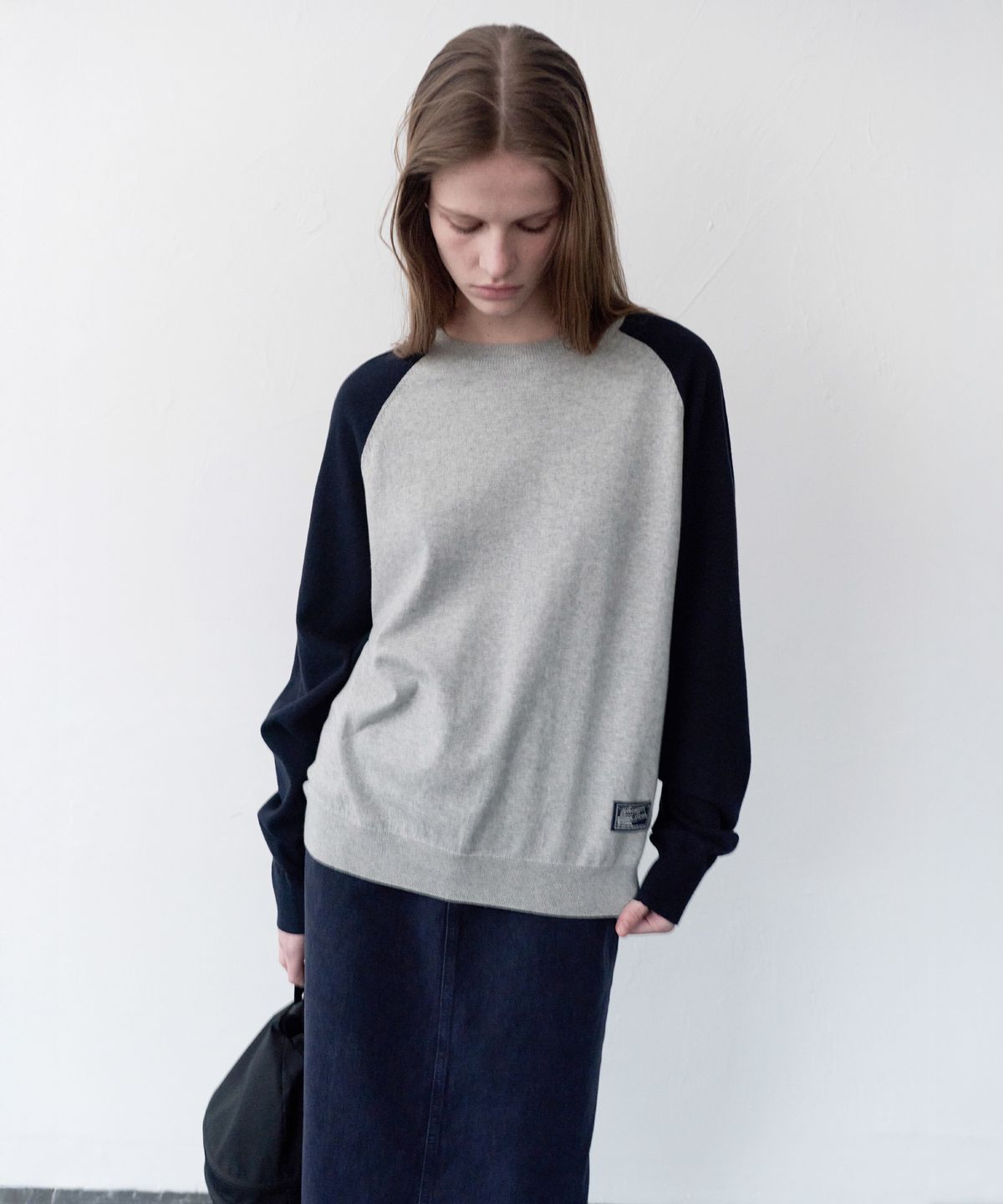 르바(LEVAR) All-day Cotton Raglan Knit - Melange Grey/Navy