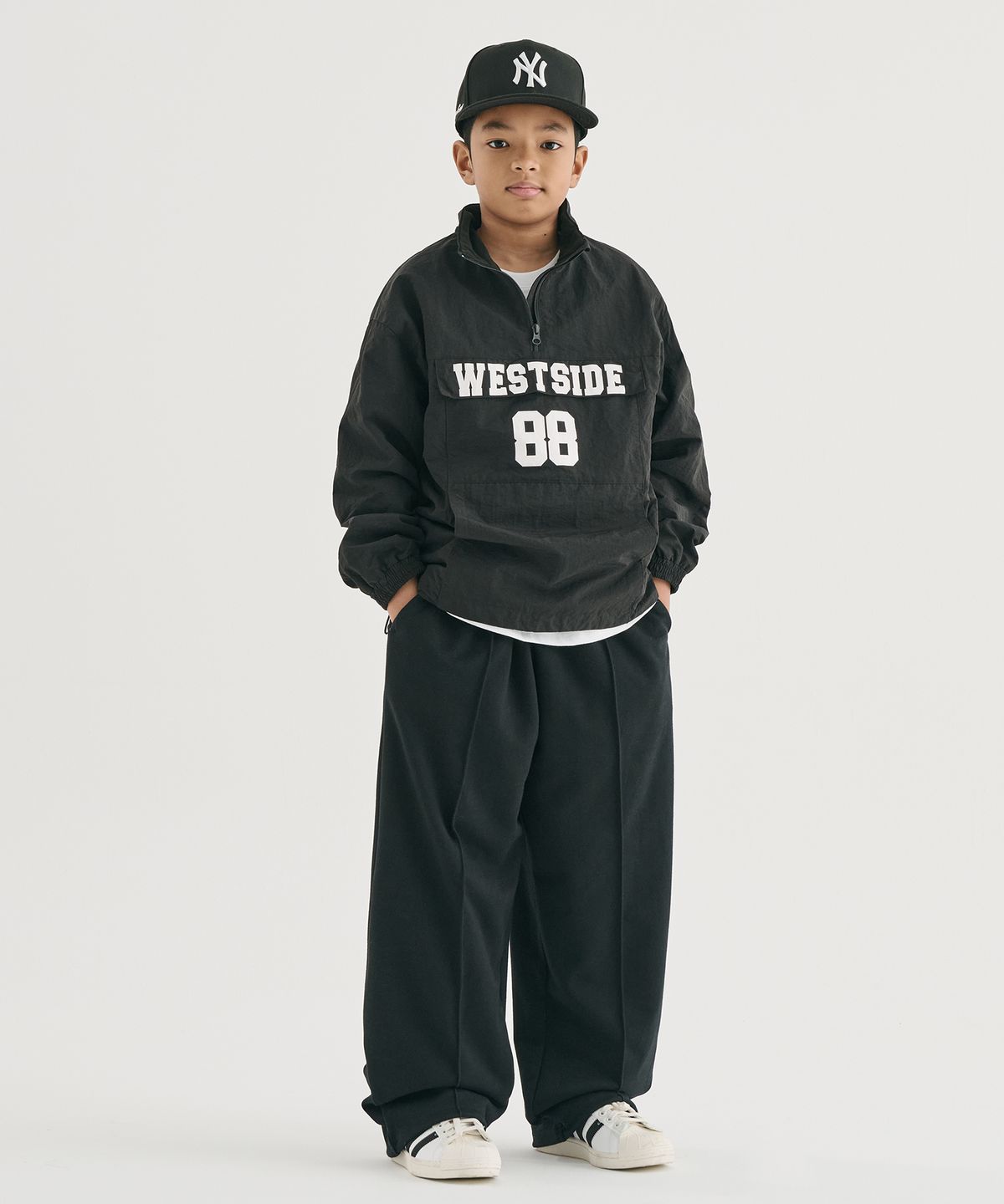 테이크이지 키즈(TAKEASY KIDS) 핀턱 와이드 스웻팬츠 (블랙)