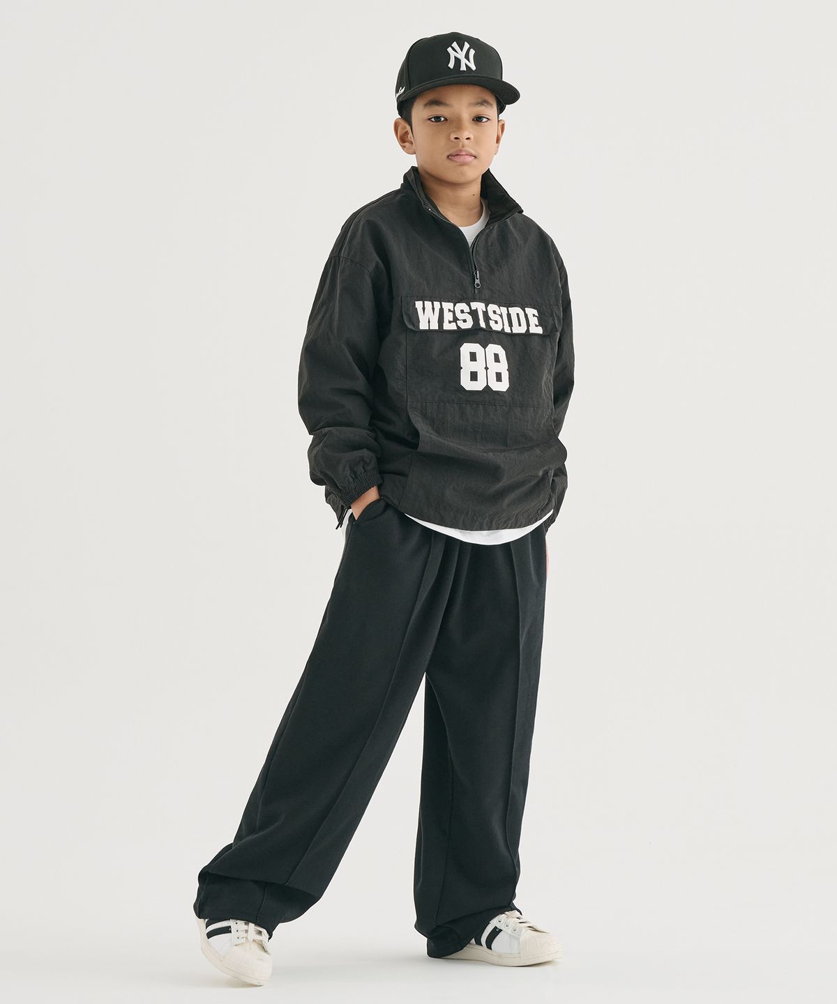 테이크이지 키즈(TAKEASY KIDS) 핀턱 와이드 스웻팬츠 (블랙)