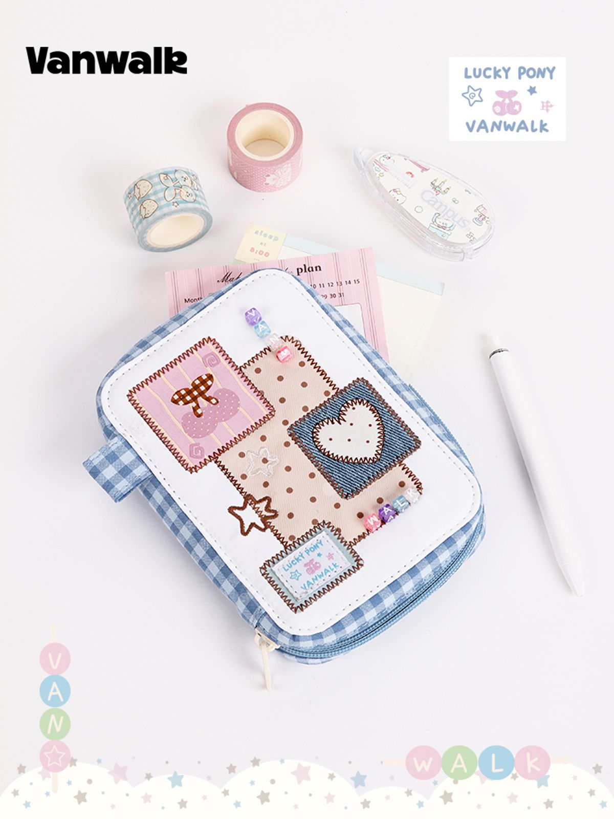 반워크(VANWALK) 투웨이 자수 파우치 [화이트]