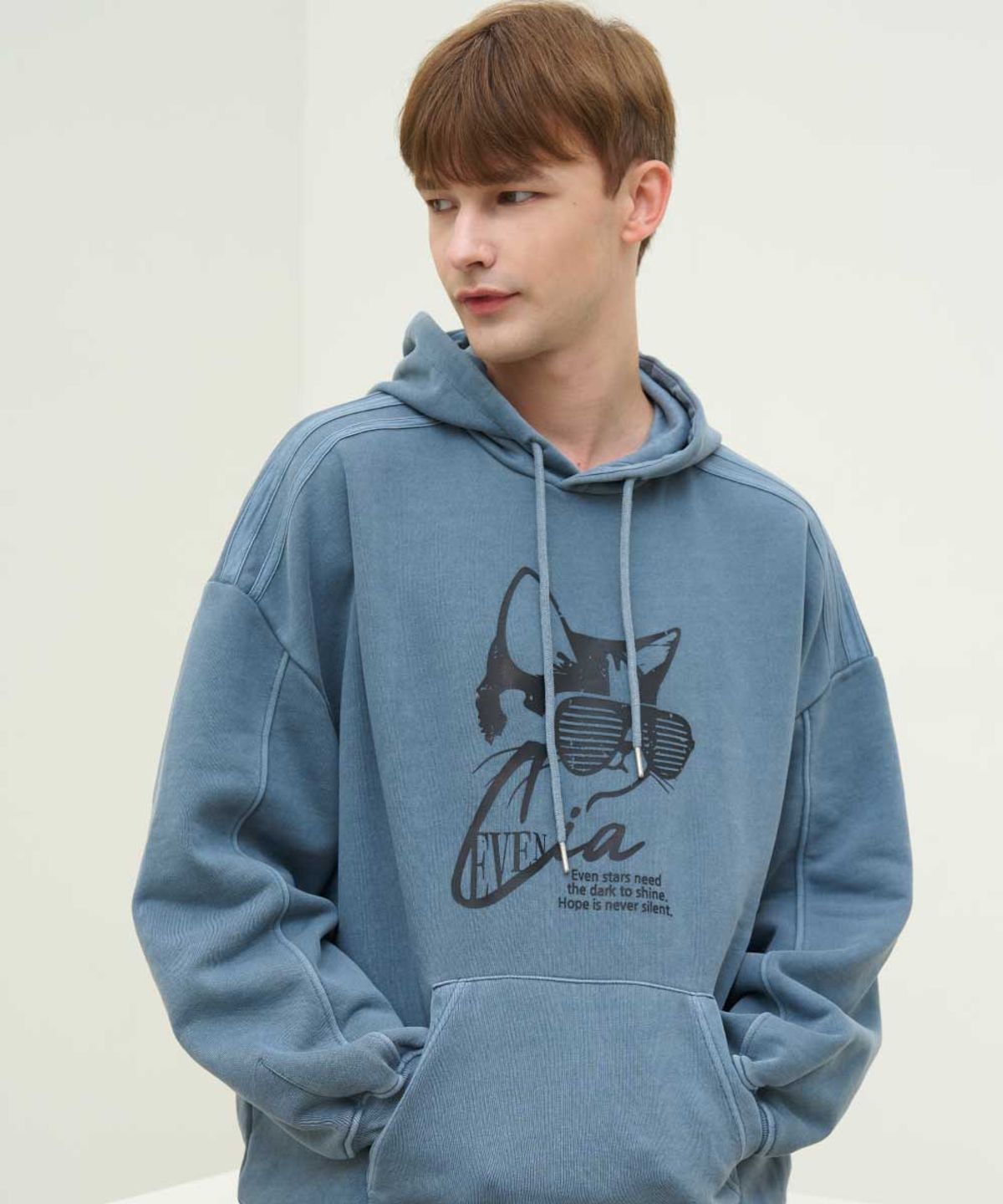 이븐시아(EVENCIA) 시아캣 피그먼트 블루 워싱 후디