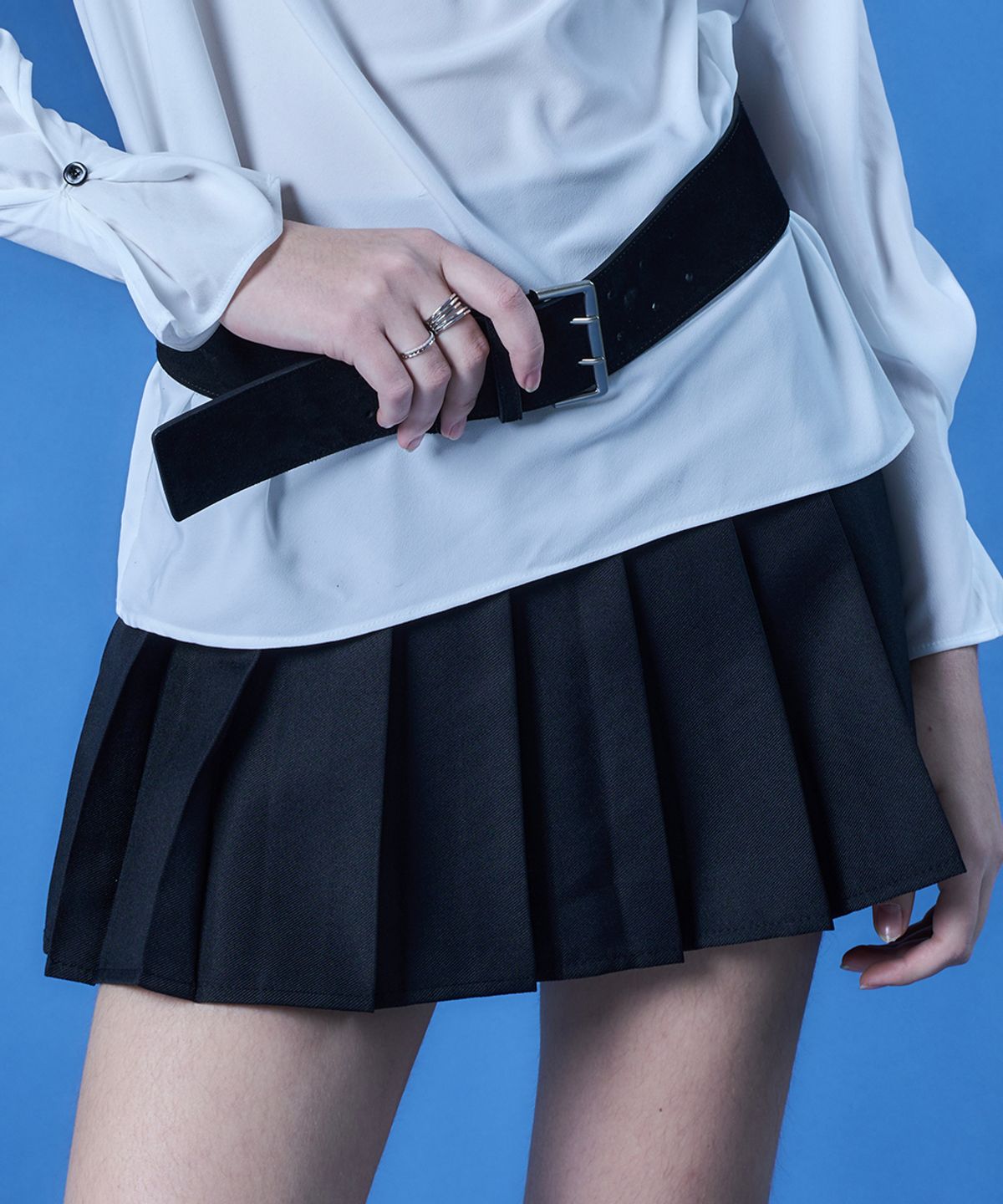 콜릿(KOLEAT) 플리츠 베이직 속바지 내장 미니 스커트 [BLACK] A라인 하이웨스트 KGL.