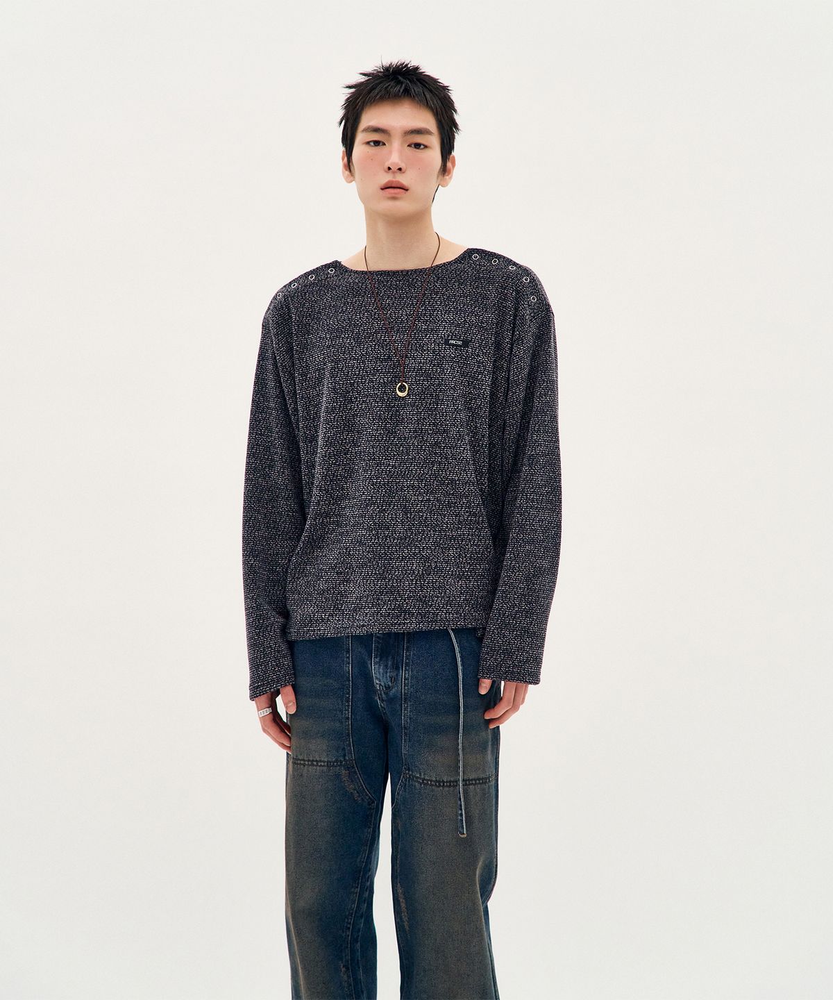피알씨에스에스(PRCSS) Shoulder Snap Knit Pullover - Dark Grey