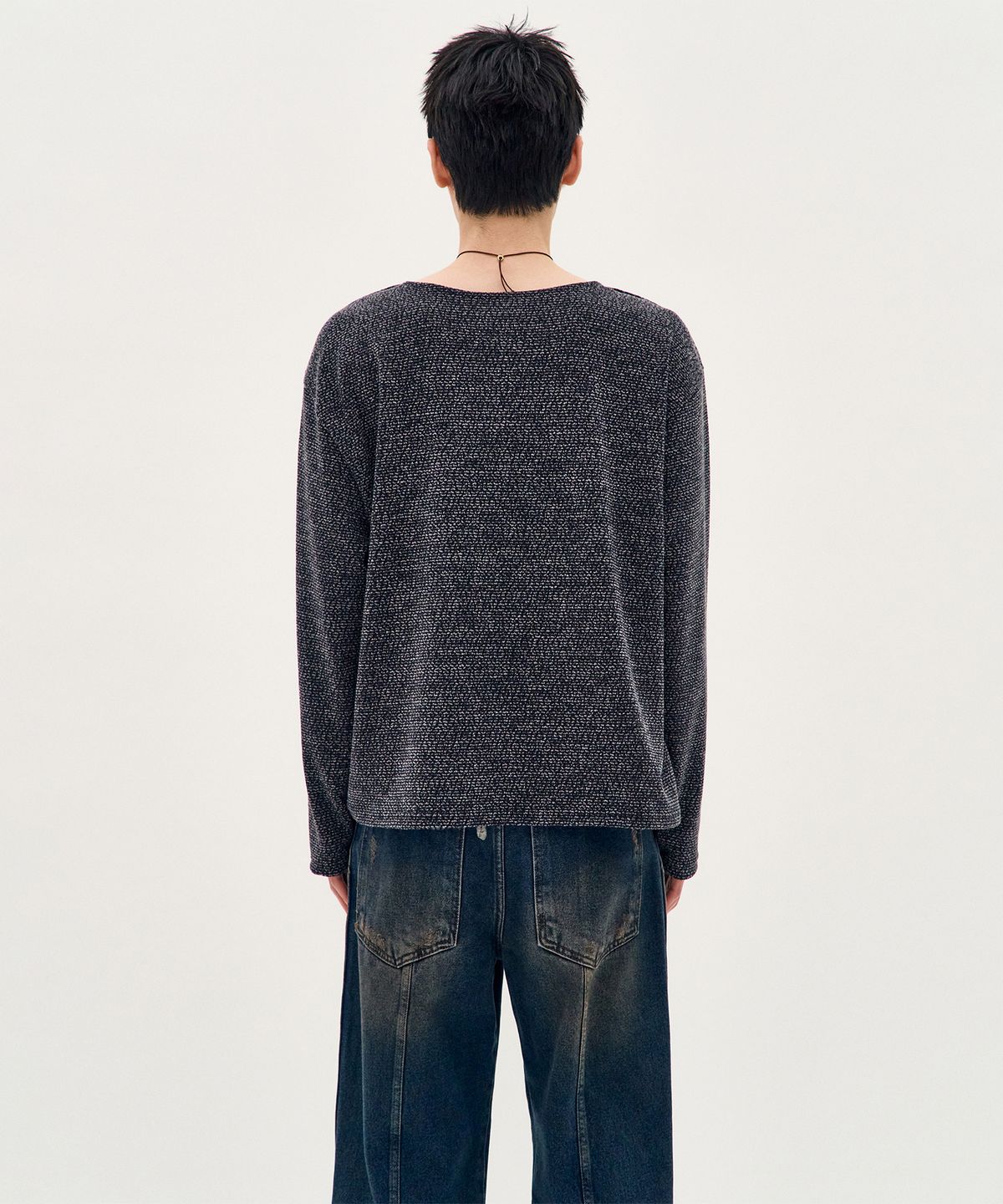 피알씨에스에스(PRCSS) Shoulder Snap Knit Pullover - Dark Grey