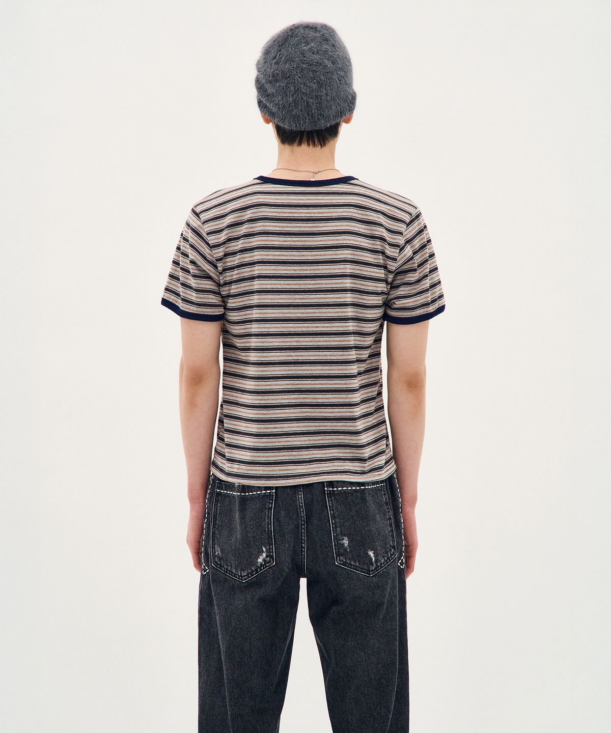 피알씨에스에스(PRCSS) Stripe Short-Sleeve Ringer Tee - Brown