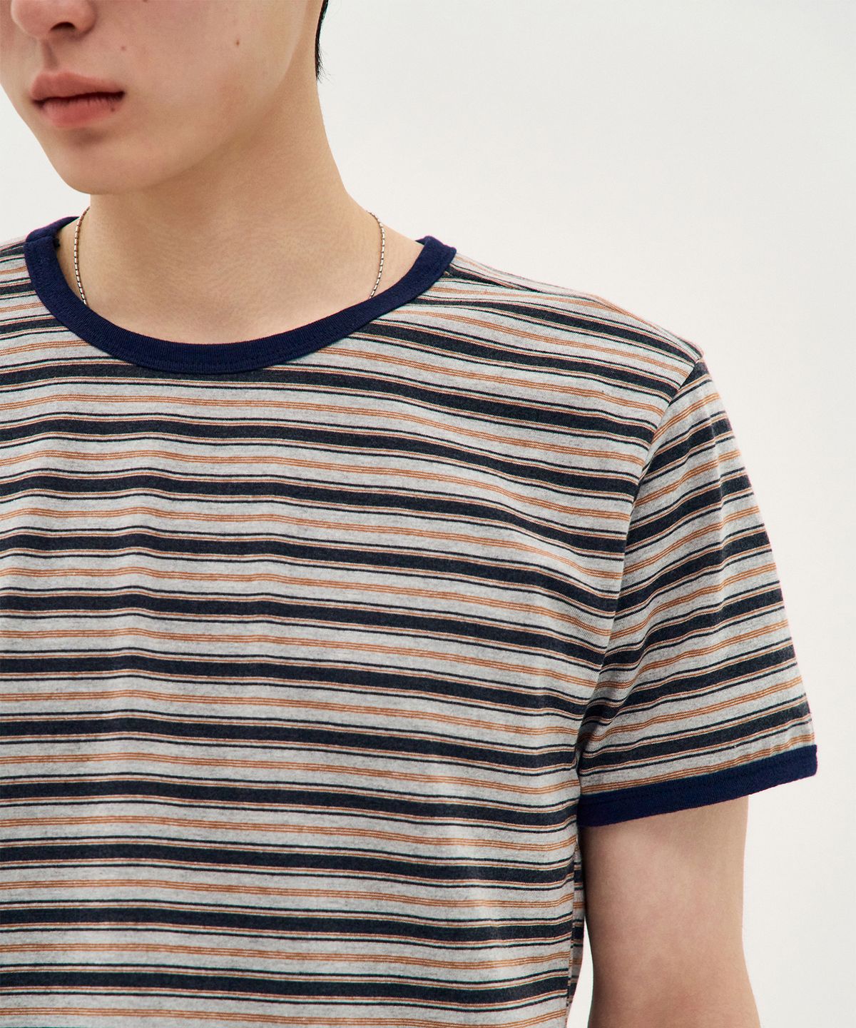 피알씨에스에스(PRCSS) Stripe Short-Sleeve Ringer Tee - Brown