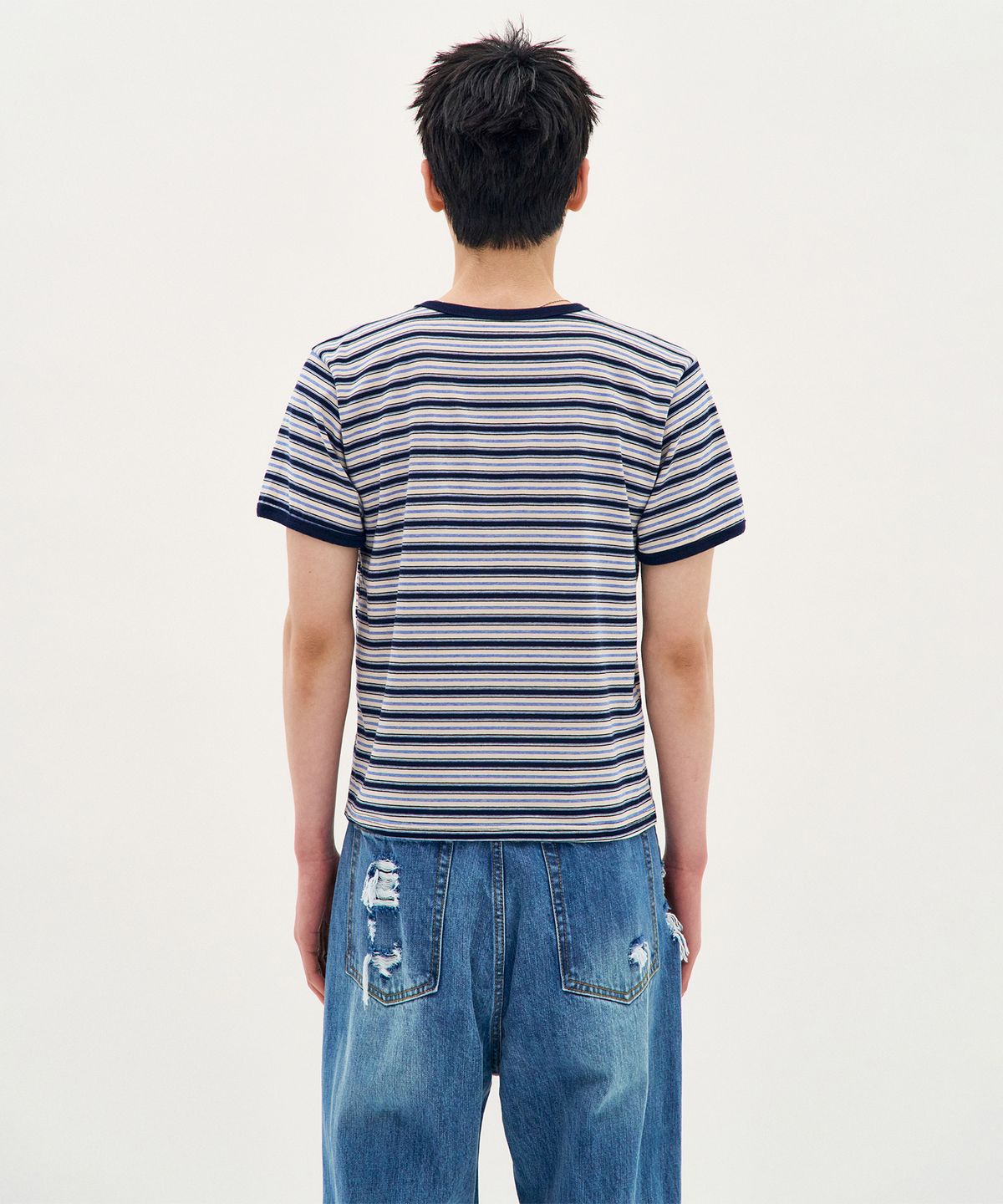 피알씨에스에스(PRCSS) Stripe Short-Sleeve Ringer Tee - Navy