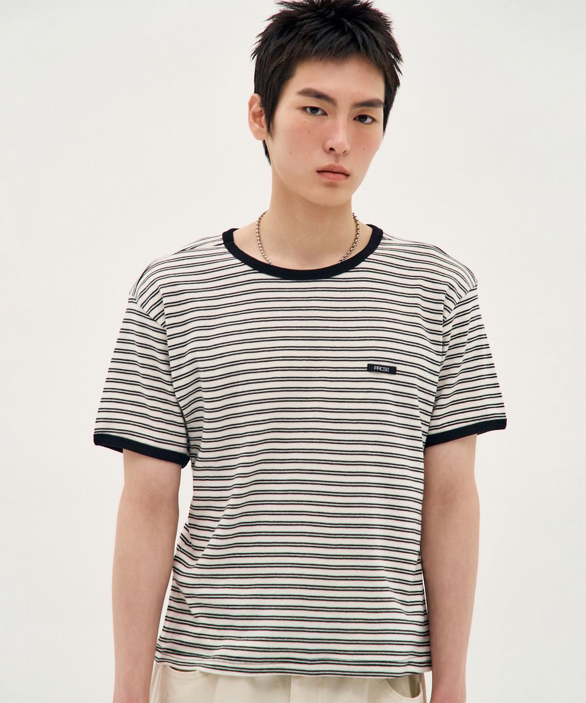 피알씨에스에스(PRCSS) Stripe Short-Sleeve Ringer Tee - Black