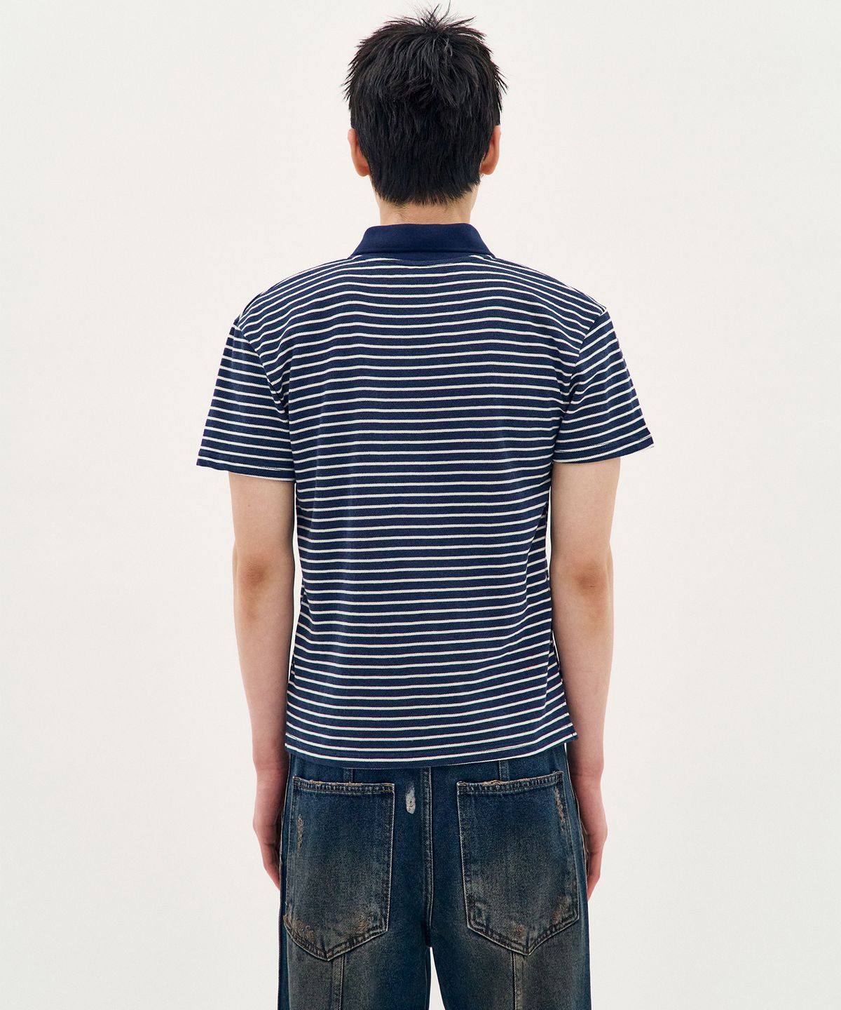 피알씨에스에스(PRCSS) Stripe PK Short-Sleeve - Navy