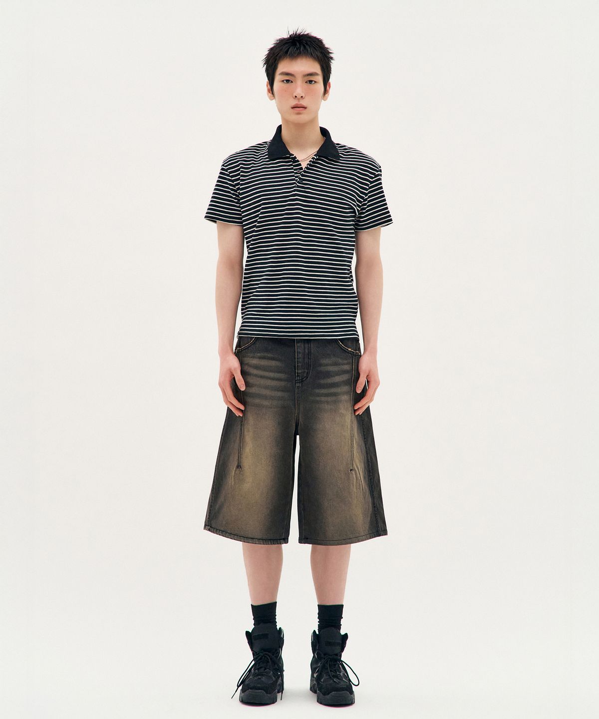 피알씨에스에스(PRCSS) Stripe PK Short-Sleeve - Black