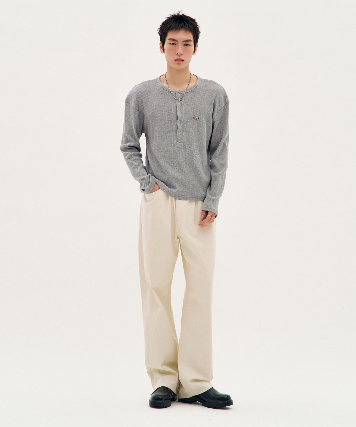 피알씨에스에스(PRCSS) Fine Jersey Henley - Grey