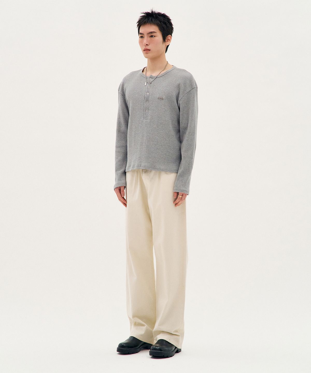 피알씨에스에스(PRCSS) Fine Jersey Henley - Grey