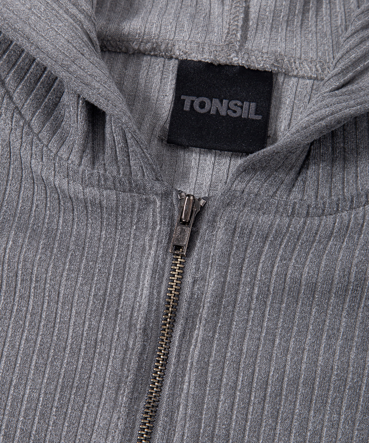 톤슬(TONSIL) 더티 워싱 골지 집업 후드 차콜