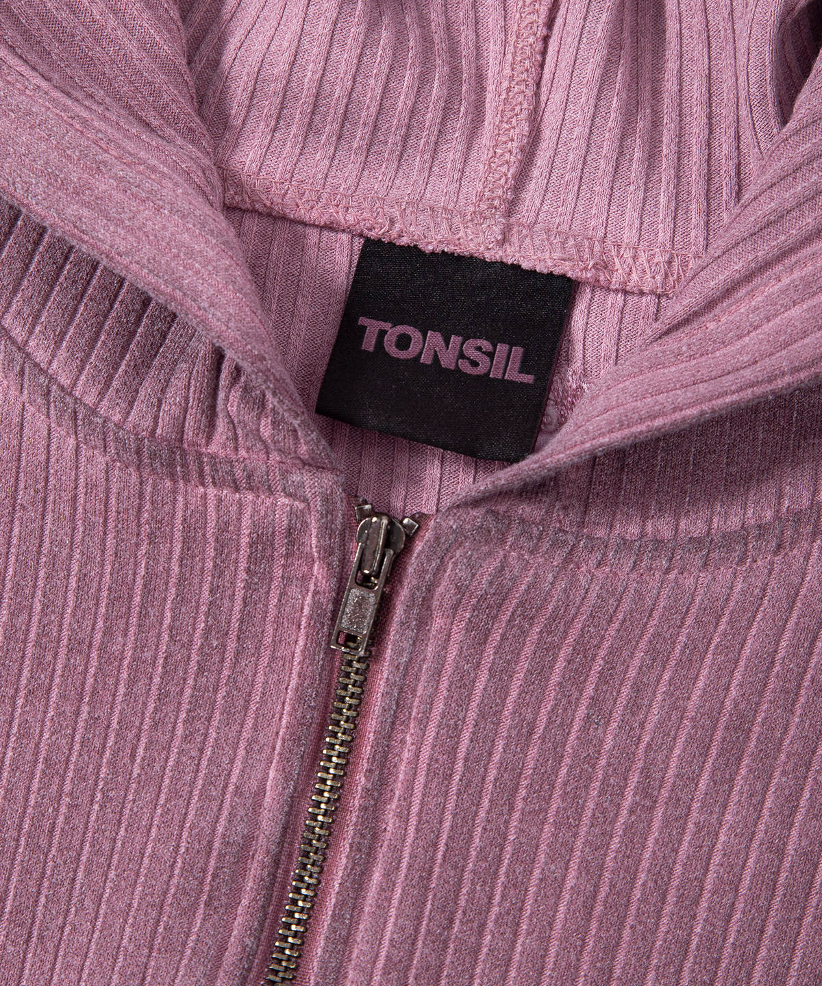 톤슬(TONSIL) 더티 워싱 골지 집업 후드 버건디