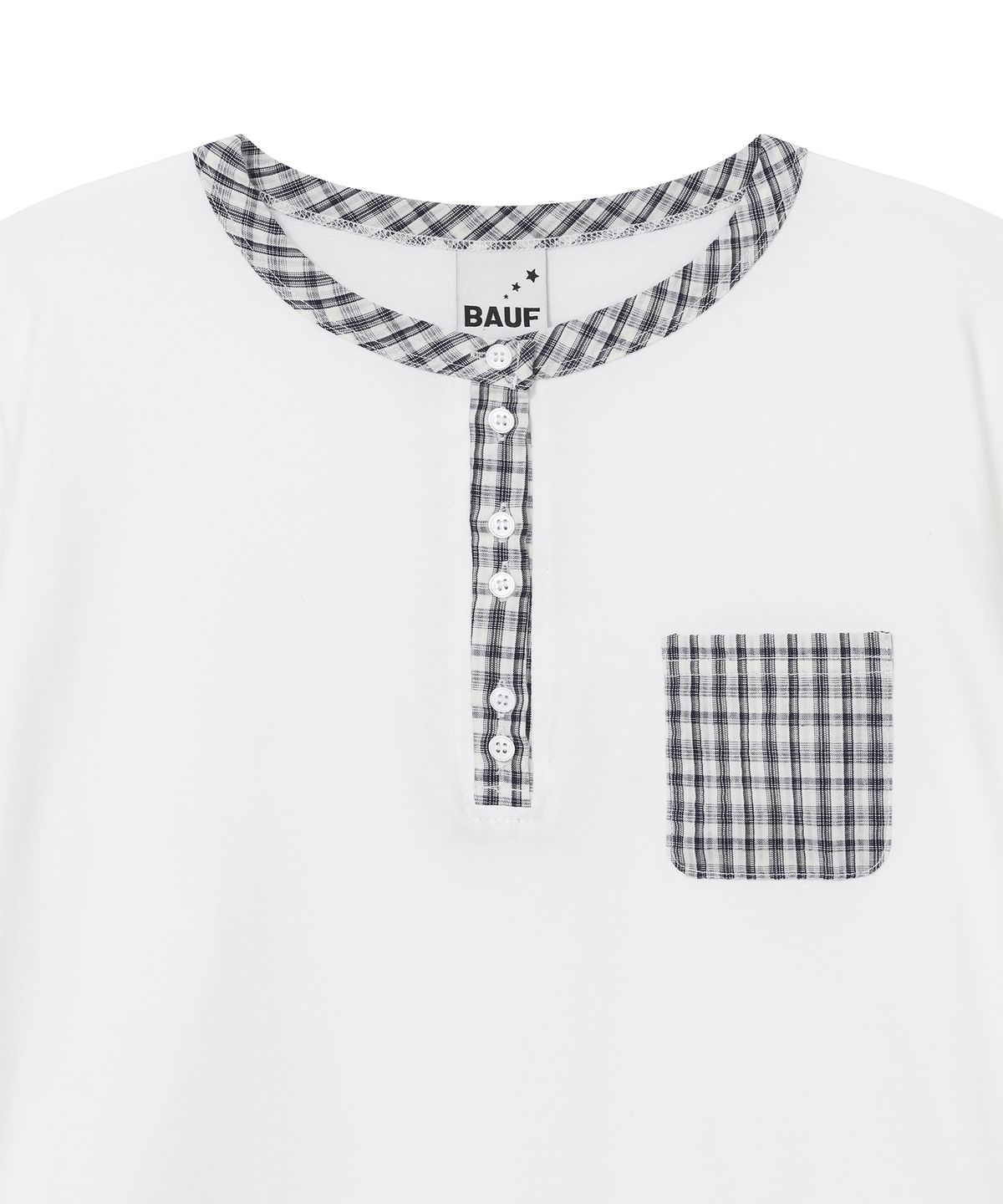 바우프(BAUF) 체크 헨리넥 롱슬리브 [화이트]