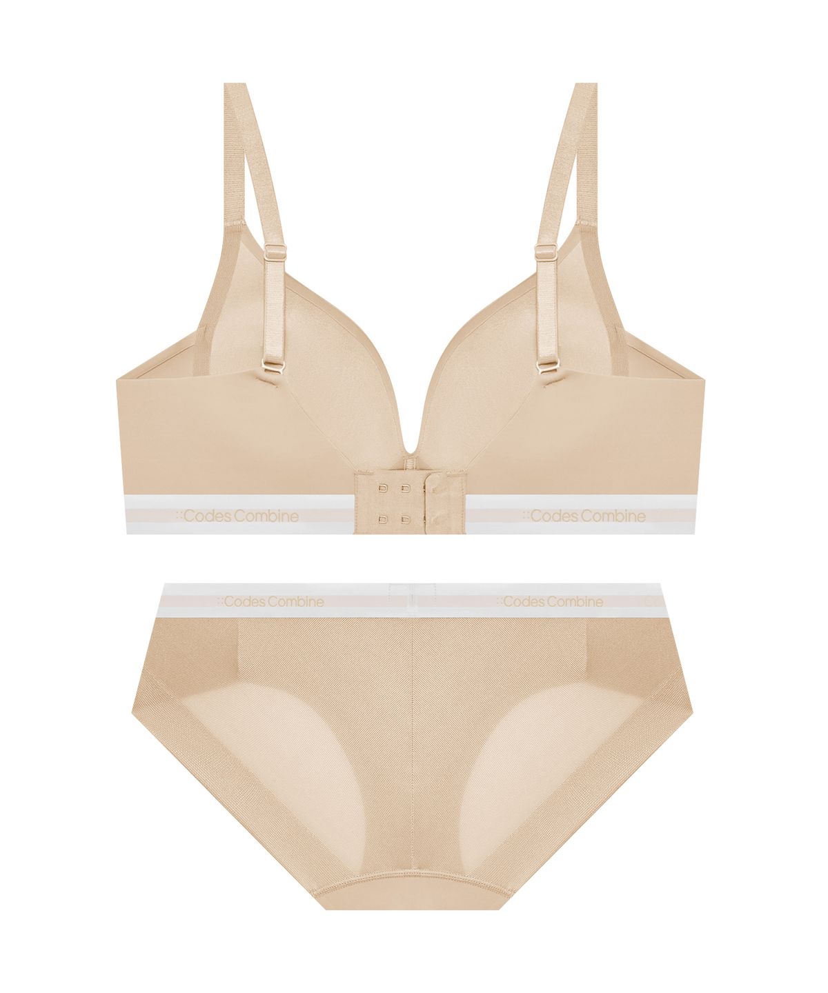 코데즈컴바인 이너웨어(CODES COMBINE INNERWEAR) 쉘론 트라이앵글 퓨징 노와이어 브라 햄팬티 세트_스킨