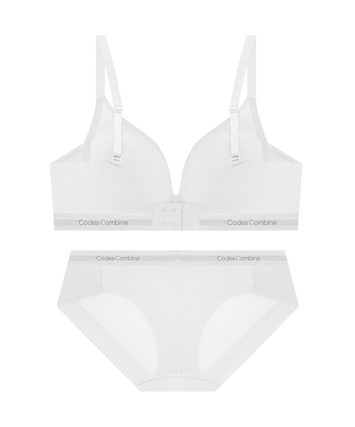 코데즈컴바인 이너웨어(CODES COMBINE INNERWEAR) 쉘론 트라이앵글 퓨징 노와이어 브라 햄팬티 세트_화이트