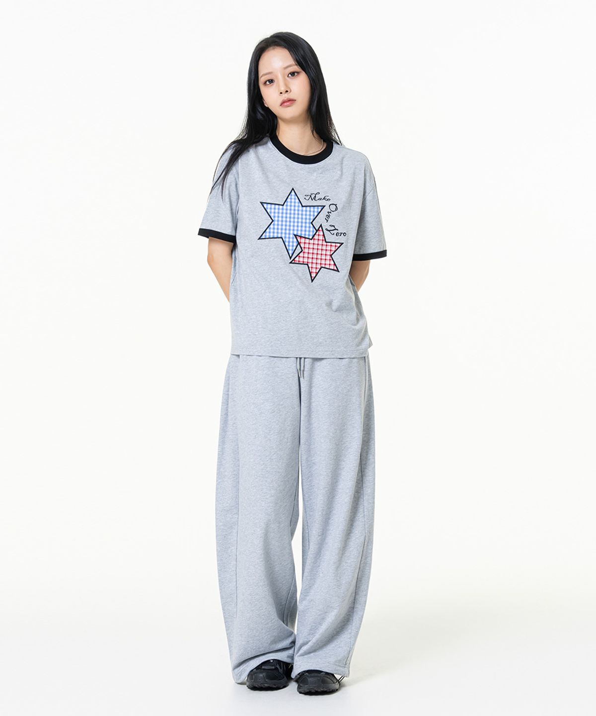 모즈모즈(MOZMOZ) 스타패치 2type 링거 반팔 티셔츠 2color