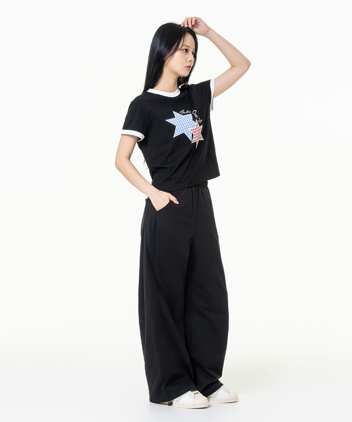 모즈모즈(MOZMOZ) 스타패치 2type 링거 반팔 티셔츠 2color