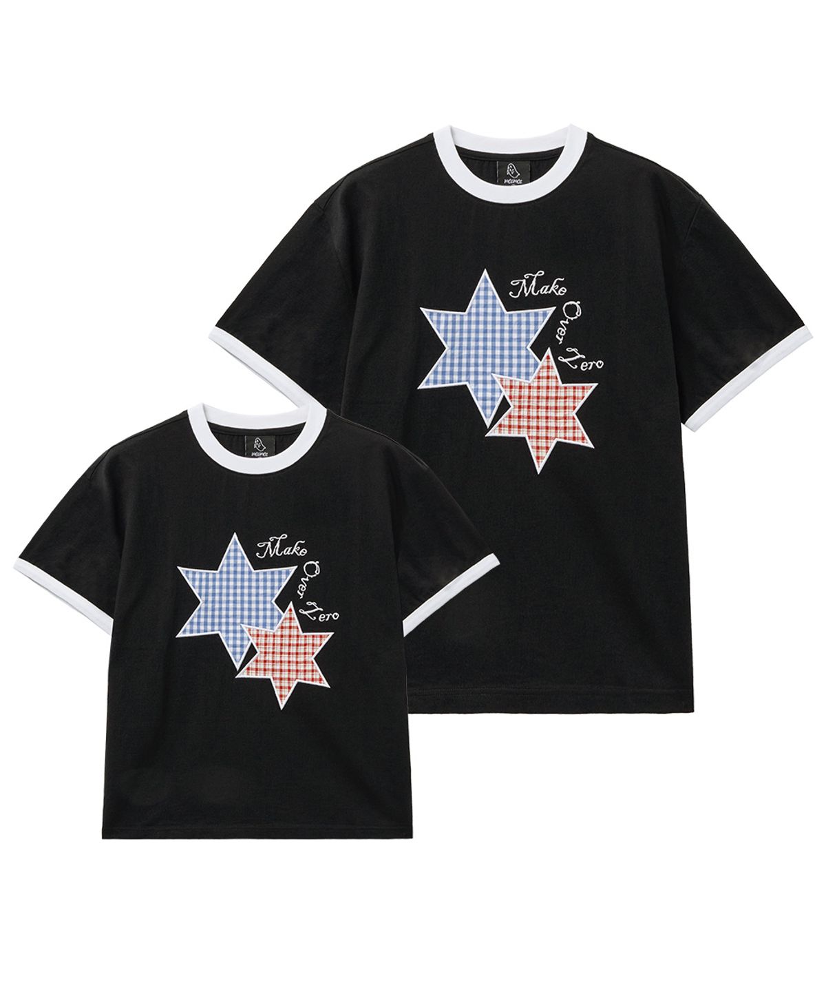 모즈모즈(MOZMOZ) 스타패치 2type 링거 반팔 티셔츠 2color