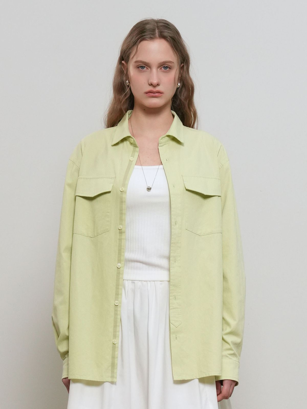제너럴아이디어(GENERALIDEA) UNISEX 워시드 더블 포켓 셔츠 [LIME] / GF1USH002