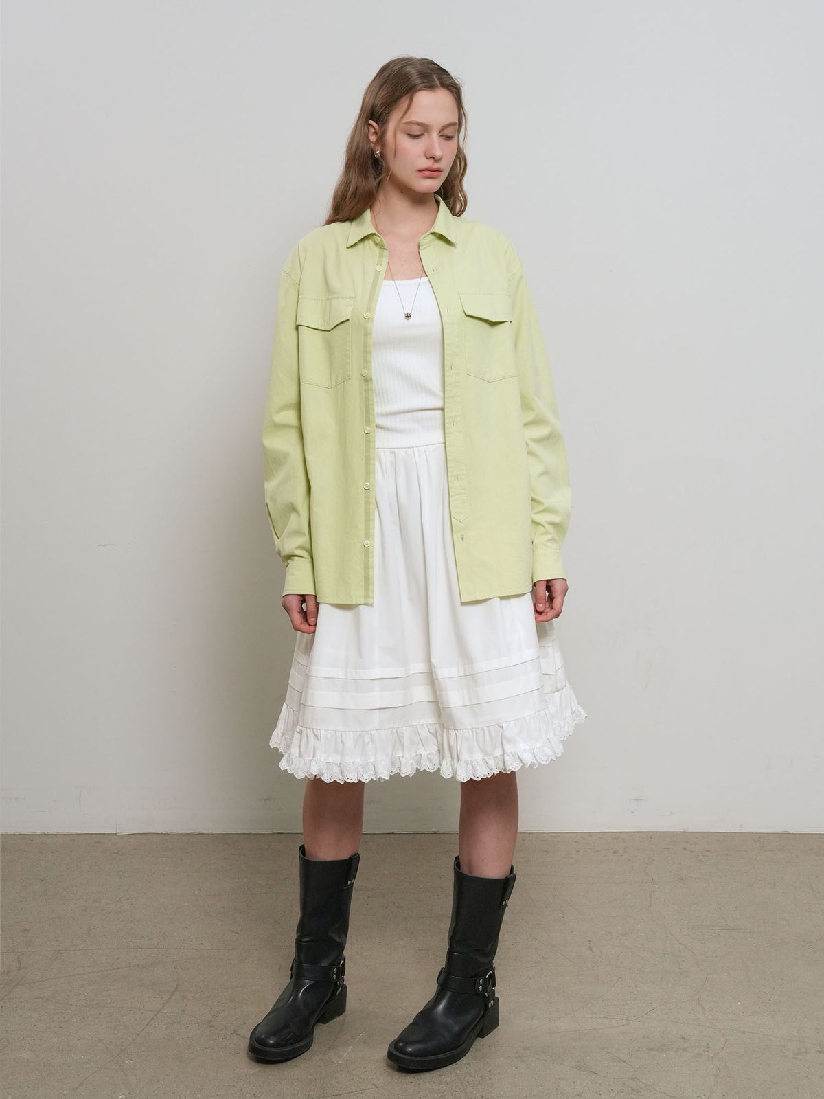 제너럴아이디어(GENERALIDEA) UNISEX 워시드 더블 포켓 셔츠 [LIME] / GF1USH002