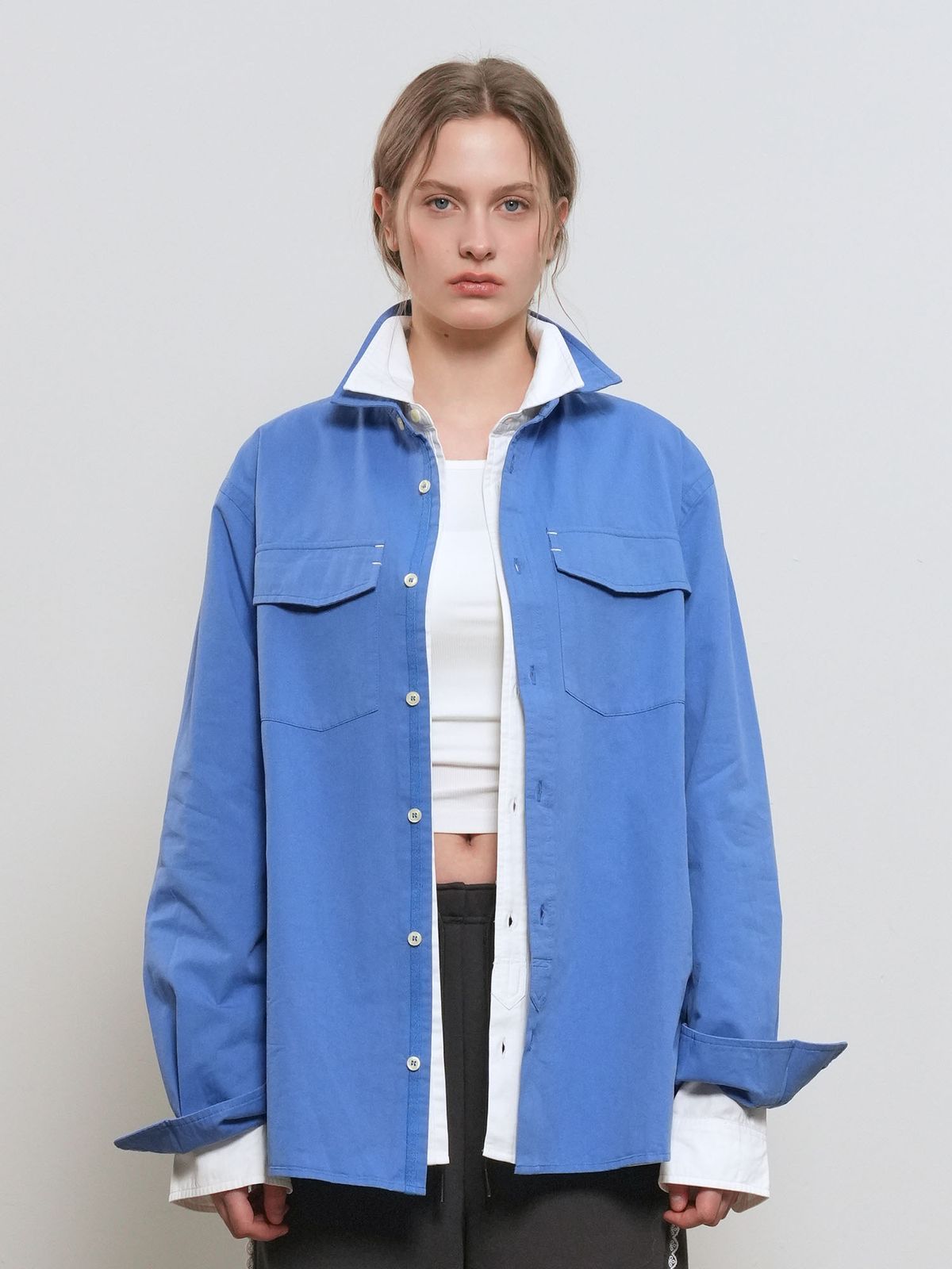 제너럴아이디어(GENERALIDEA) UNISEX 워시드 더블 포켓 셔츠 [BLUE] / GF1USH002