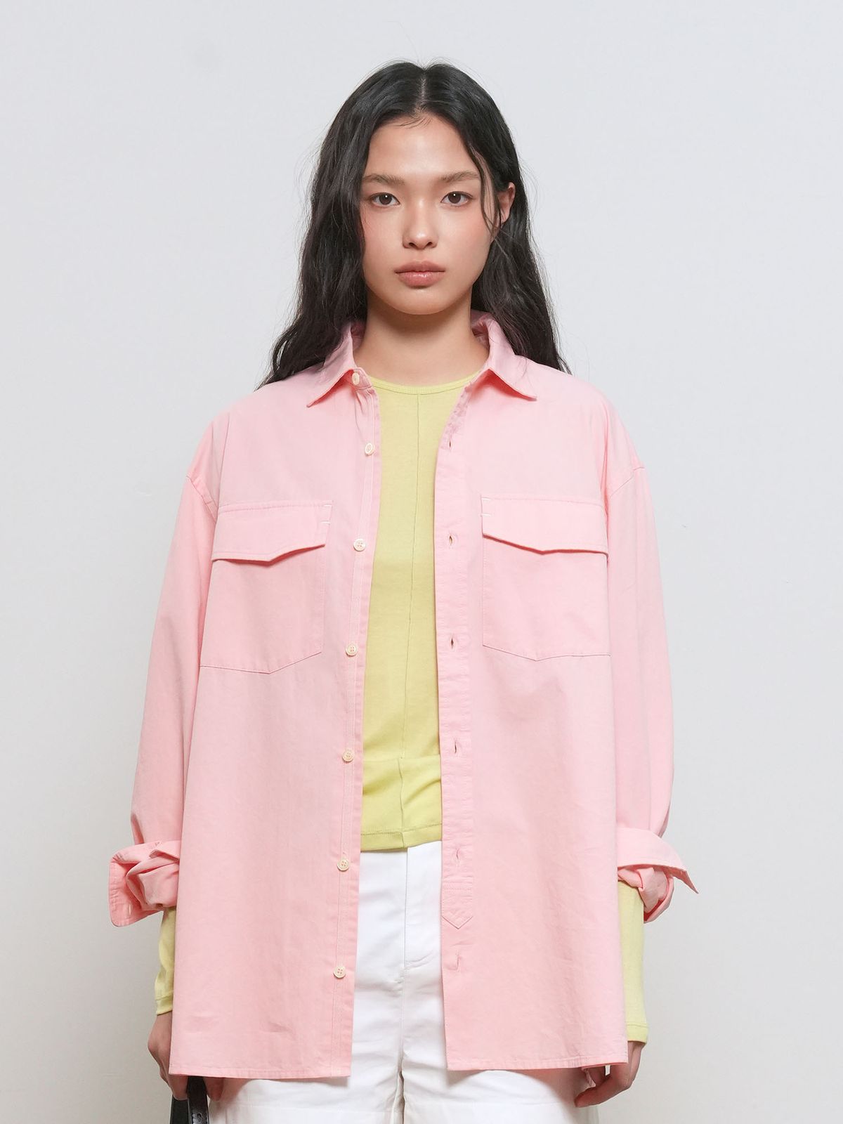 제너럴아이디어(GENERALIDEA) UNISEX 워시드 더블 포켓 셔츠 [PINK] / GF1USH002
