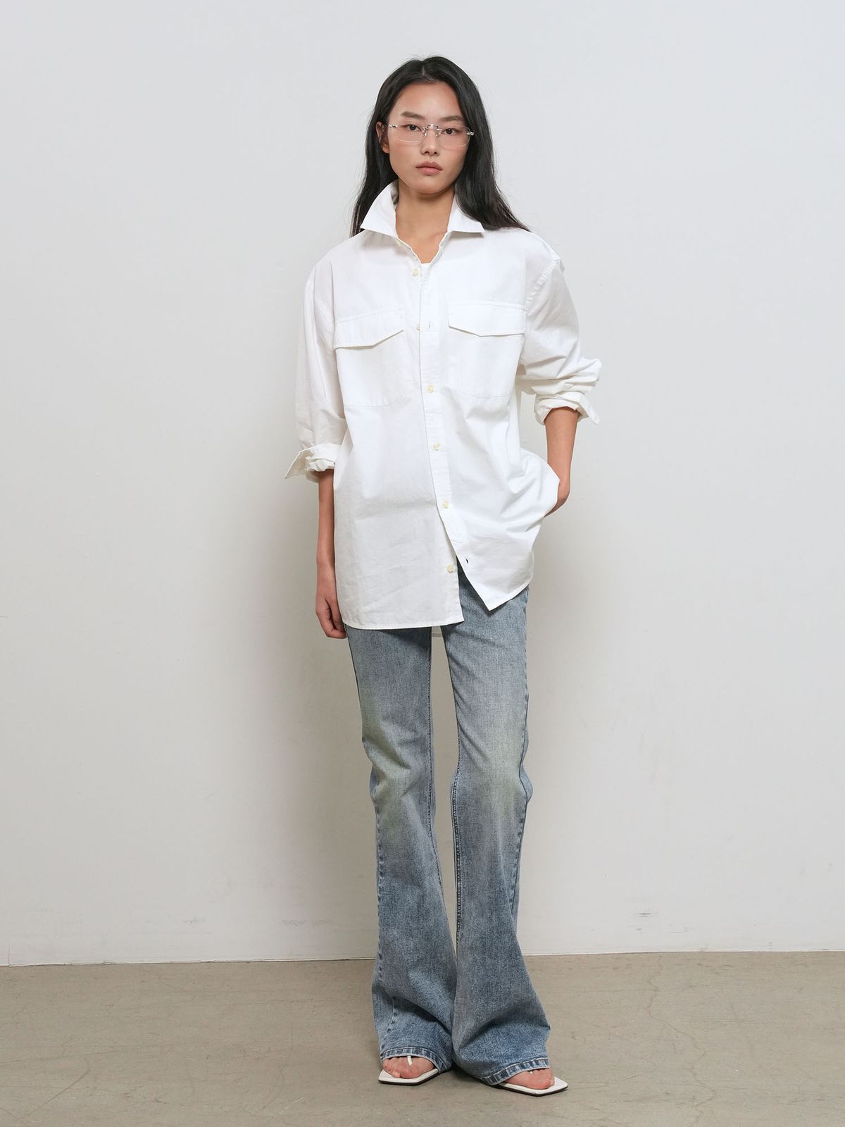 제너럴아이디어(GENERALIDEA) UNISEX 워시드 더블 포켓 셔츠 [WHITE] / GF1USH002