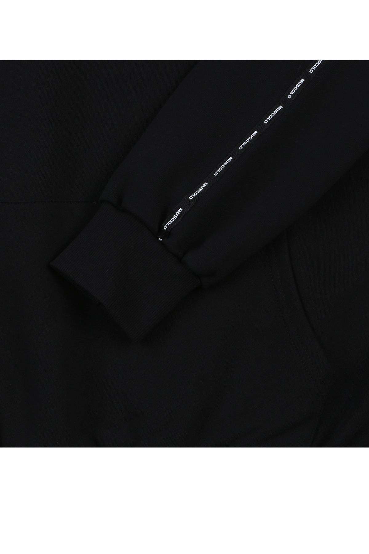 머스콜로(MUSCOLO) 트윈로고 사이드라인 오버핏 후드티셔츠 - 블랙