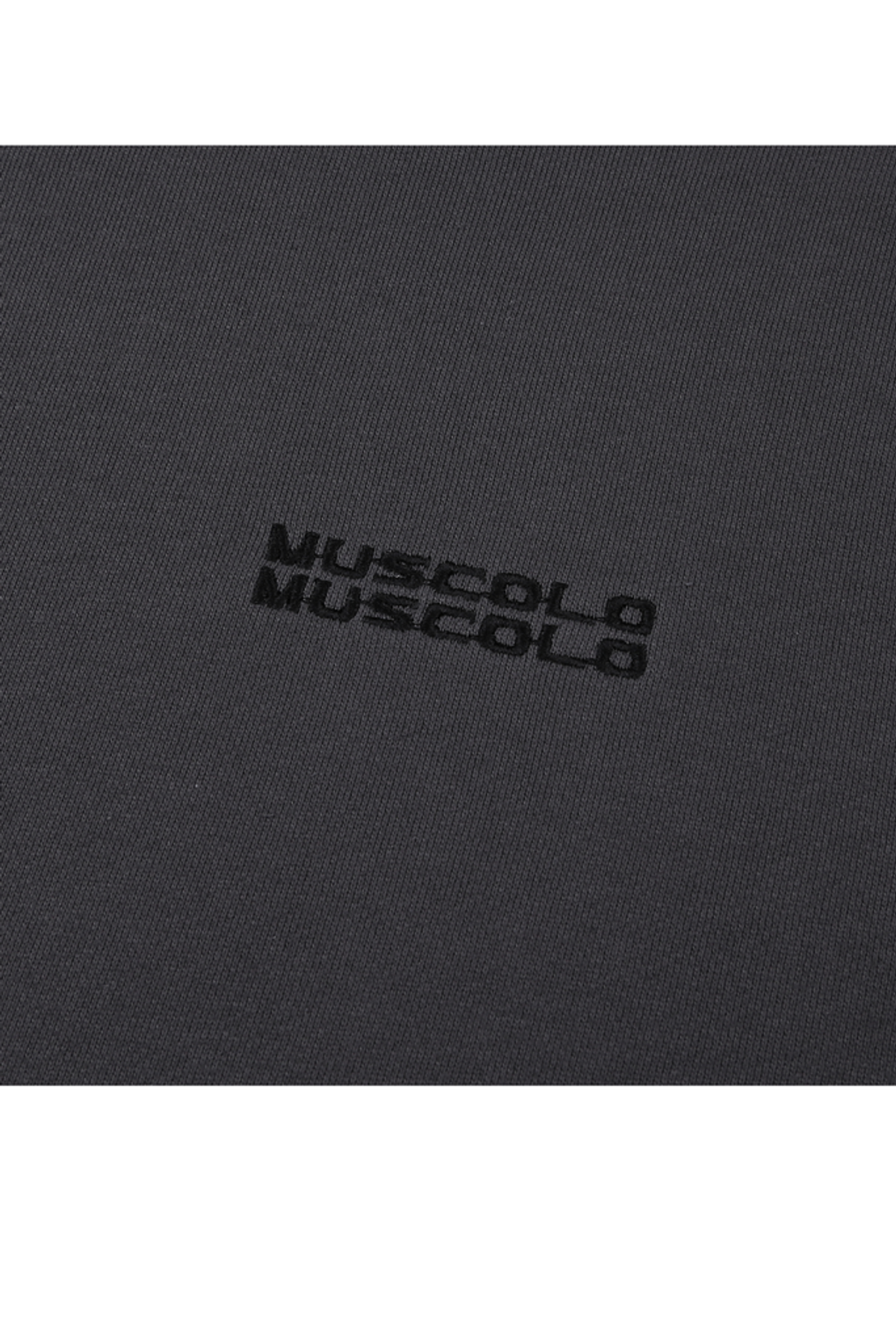 머스콜로(MUSCOLO) 트윈로고 사이드라인 오버핏 후드티셔츠 - 다크그레이