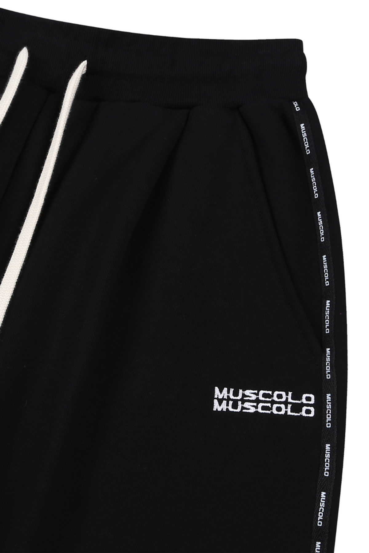 머스콜로(MUSCOLO) 트윈로고 사이드라인 와이드 조거팬츠 - 블랙