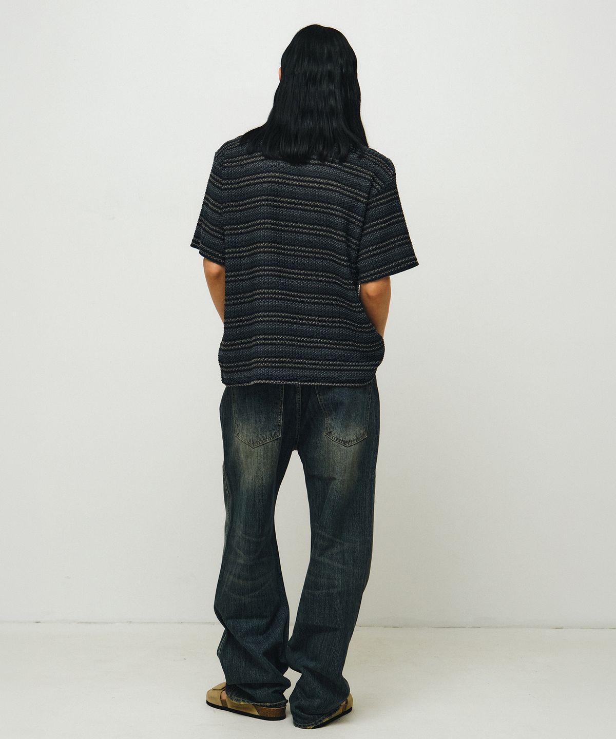 엔도어(ENDOOR) vintage stripe crochet 1/2 shirts (vtg blue)