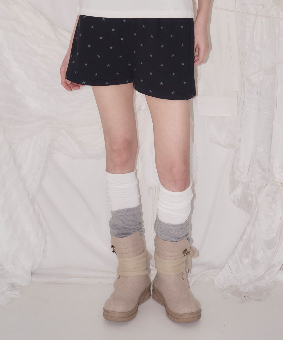 프렌다(PRENDA) STAR HEART LACE APPLIQUE SHORTS BLACK