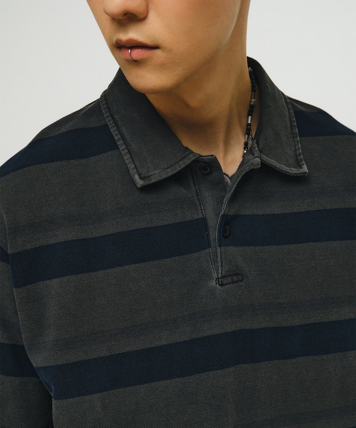 엔도어(ENDOOR) Vintage pk stripe 1/2 polo shirt (vtg blue)