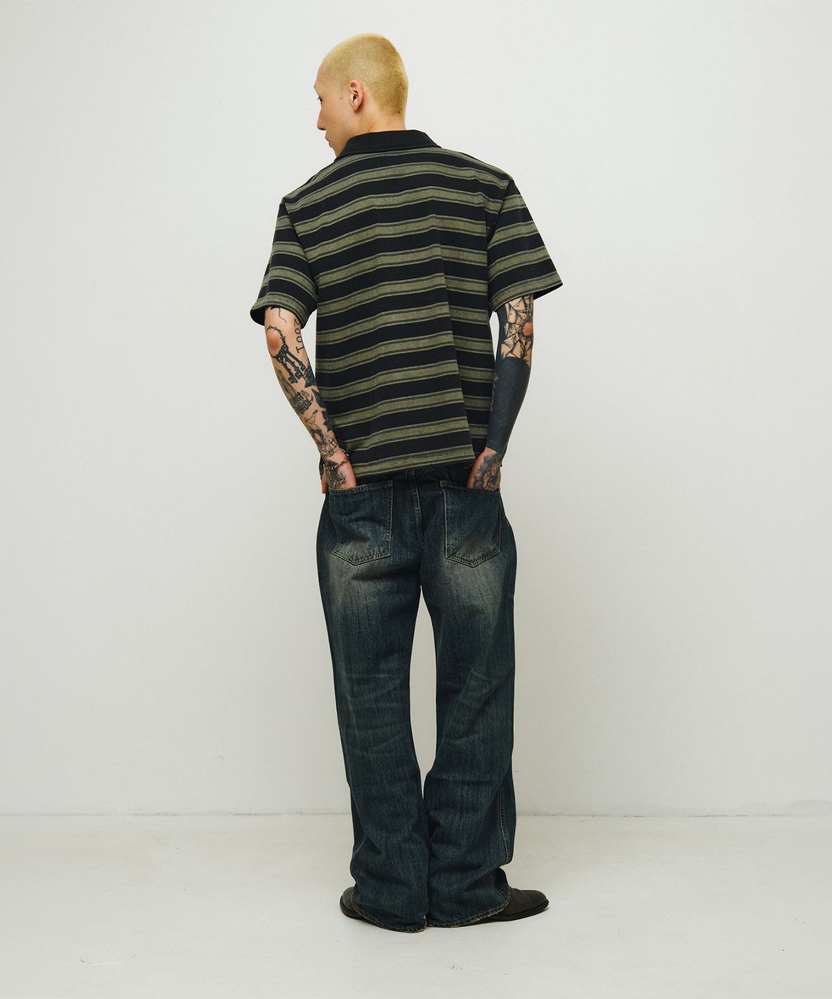 엔도어(ENDOOR) Vtg Dyed Stripe 1/2 Polo Shirt (vtg olive)