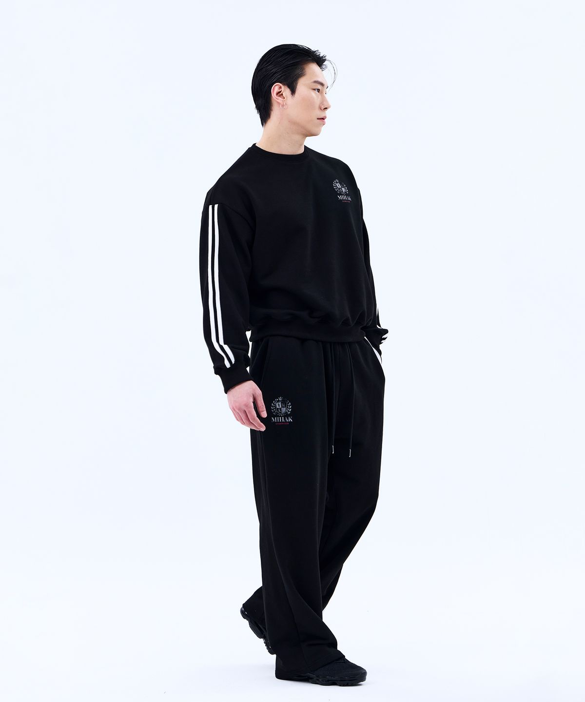 미학(MIHAK) 아이비리그 트랙 라인 와이드 팬츠 (BLACK)