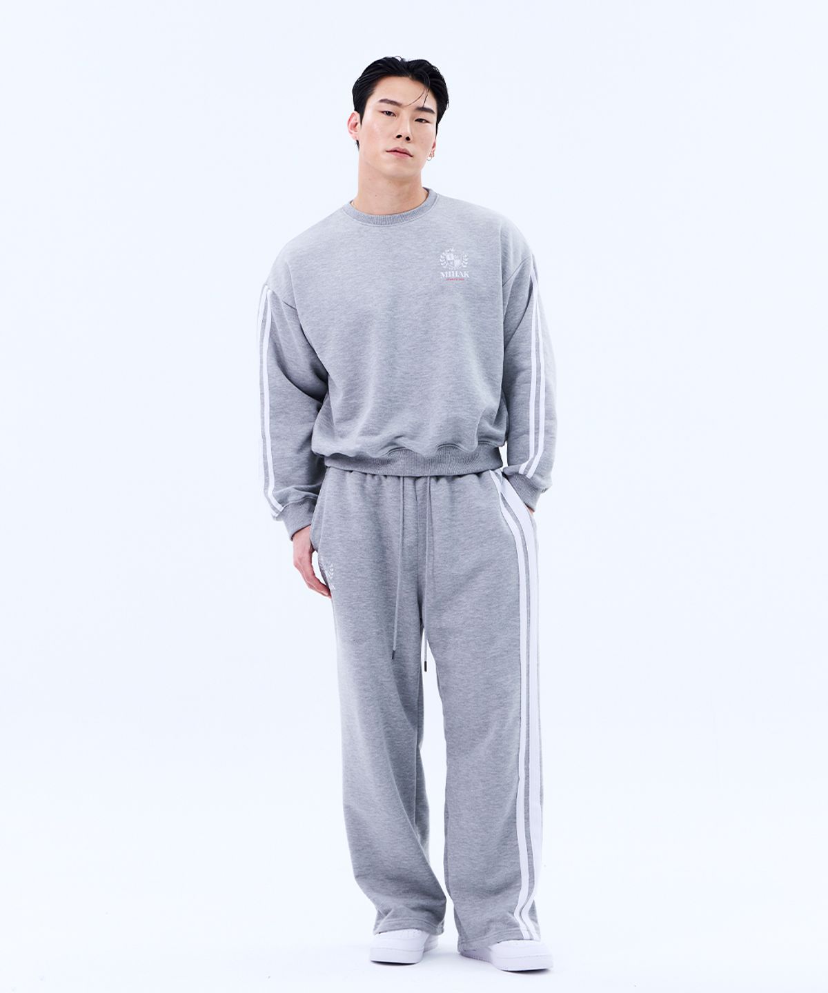 미학(MIHAK) 아이비리그 트랙 라인 와이드 팬츠 (GRAY)