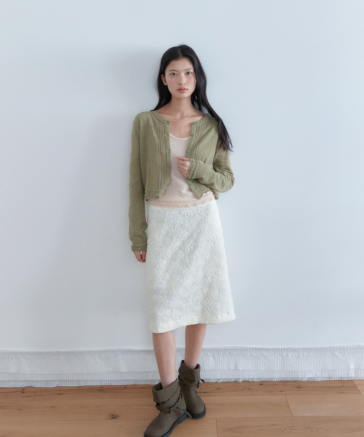 아우로(OURO) JAQUARD FLOWER LONG SKIRT [ CREAM ]