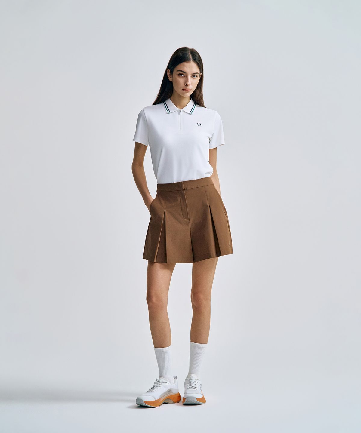 세르지오 타키니(SERGIO TACCHINI) W 프레쉬닷 핀턱 쇼츠 (Brown)