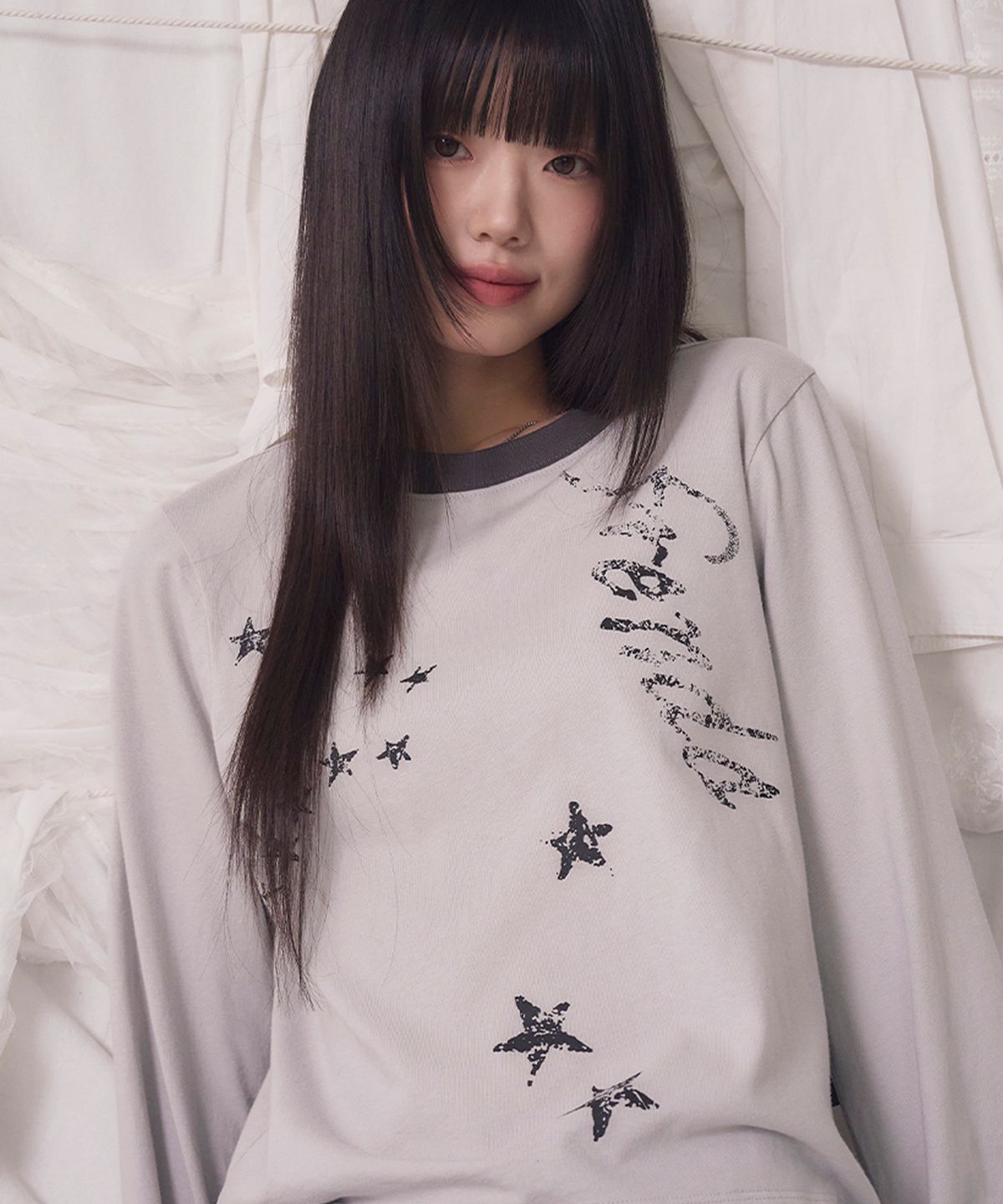 프렌다(PRENDA) CRACK STAR LOGO LONG SLEEVE GRAY
