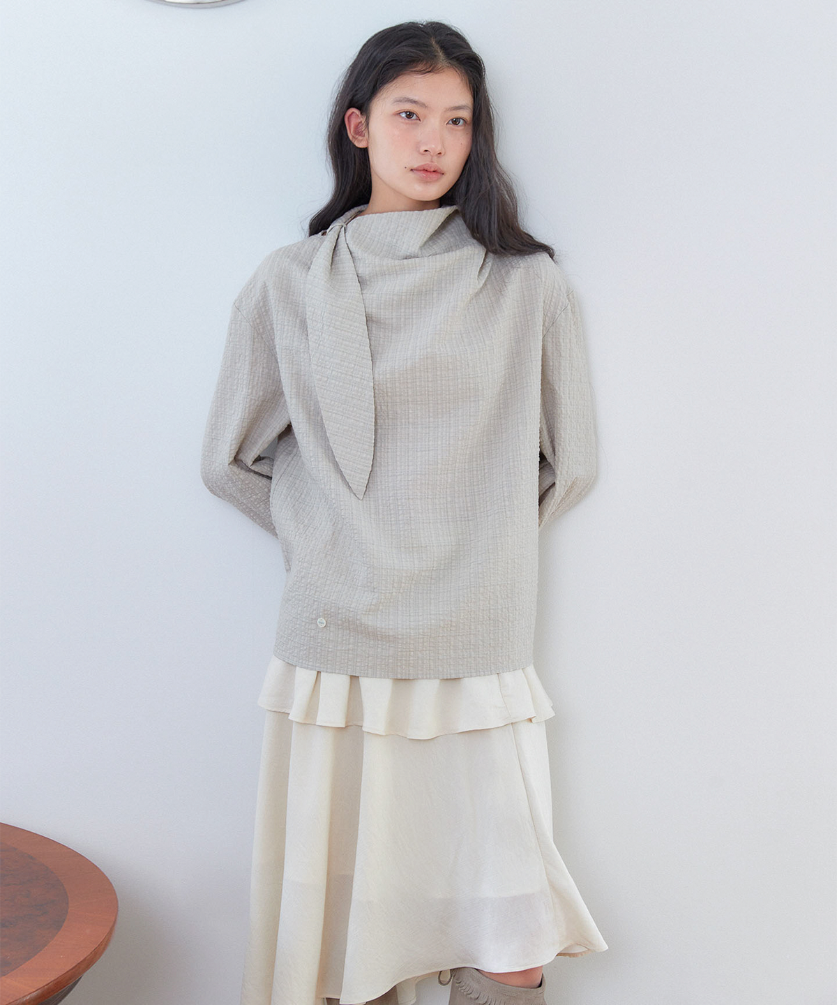 아우로(OURO) SCARF TIE BLOUSE [ MINT ]